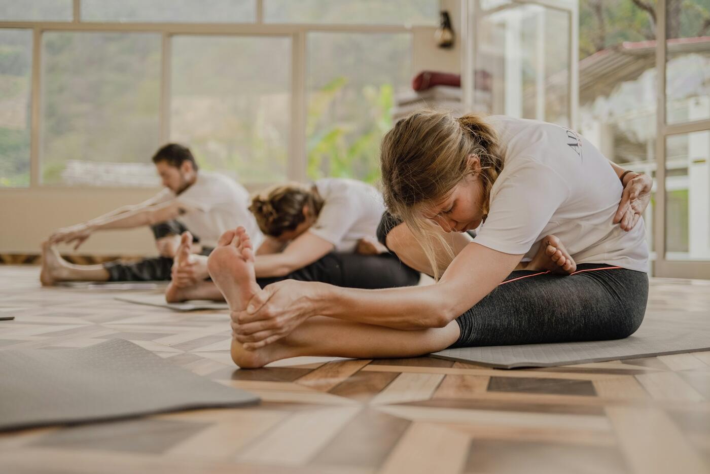 A group doing yoga indoors